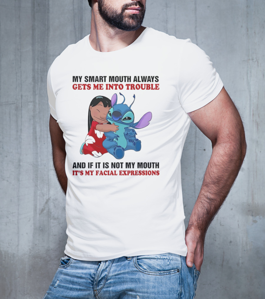 Lilo And Stitch My Smart Mouth Gets Me Into Trouble Facial Expressions T-Shirt