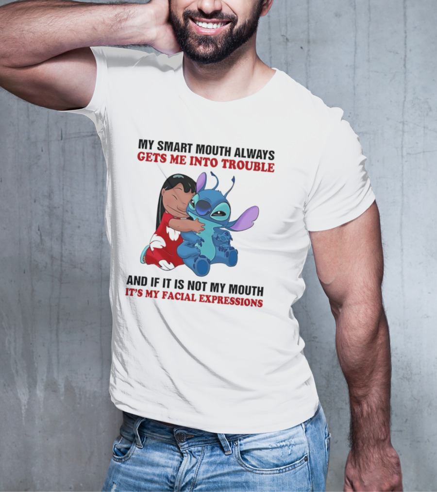 Lilo And Stitch My Smart Mouth Gets Me Into Trouble Facial Expressions T-Shirt