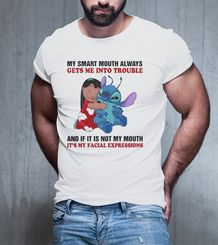 Lilo And Stitch My Smart Mouth Gets Me Into Trouble Facial Expressions T-Shirt