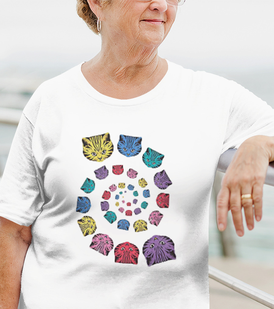 Spiral Cats Multicolor Optical Illusion T-Shirt