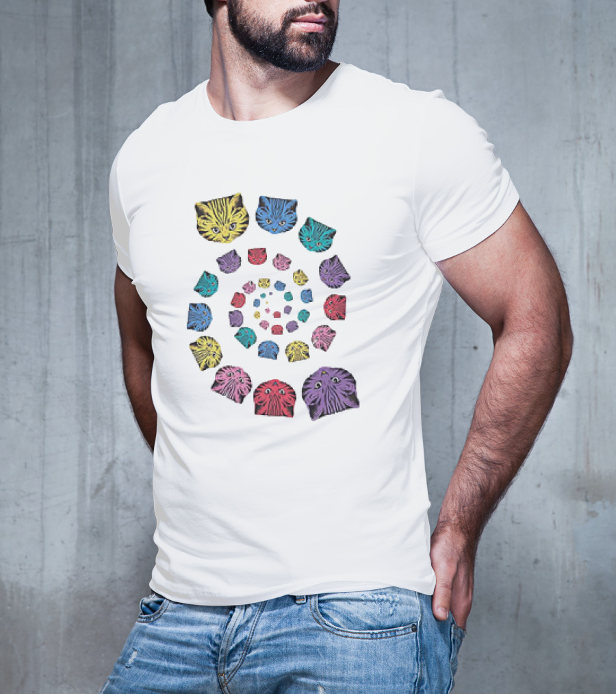 Spiral Cats Multicolor Optical Illusion T-Shirt