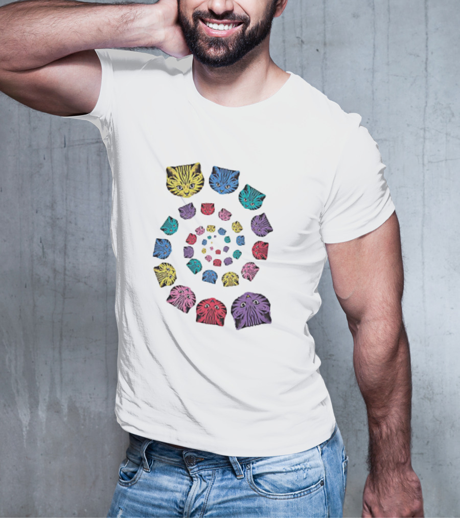 Spiral Cats Multicolor Optical Illusion T-Shirt