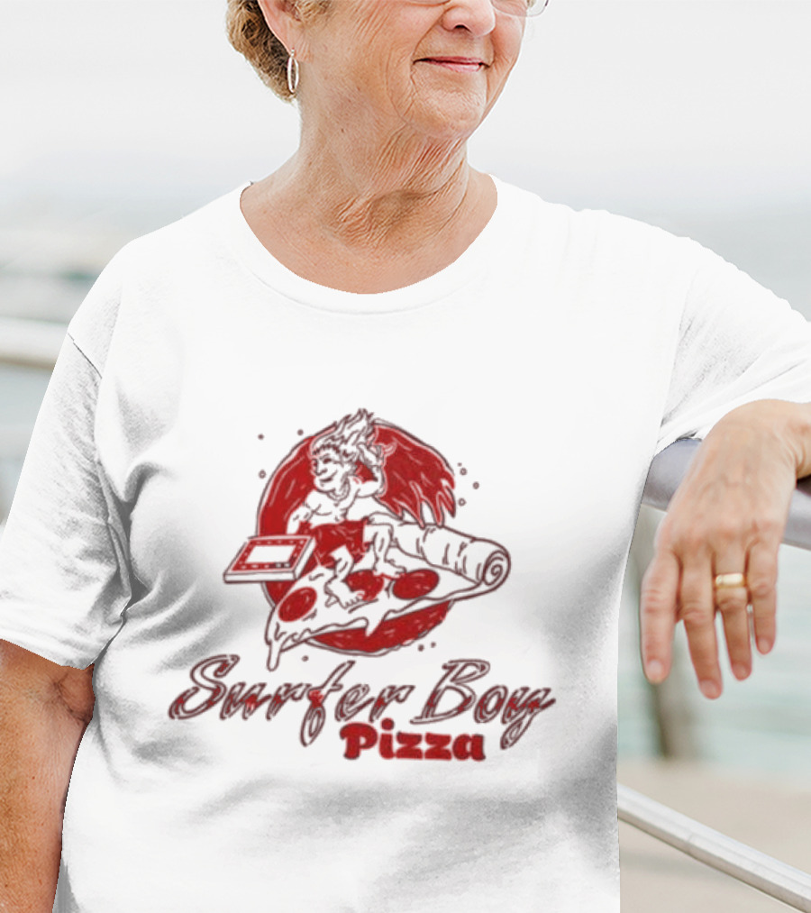 Surfer Boy Pizza Wave And Slice Graphic T-Shirt