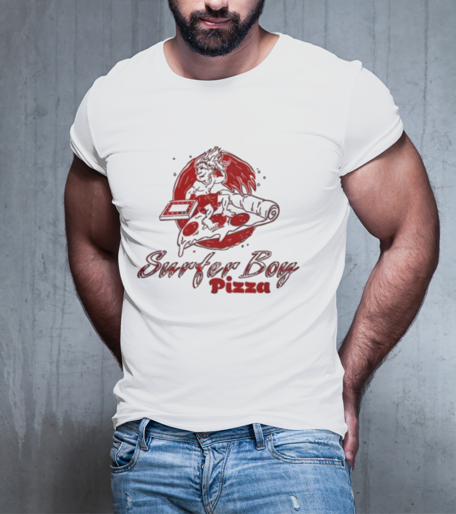 Surfer Boy Pizza Wave And Slice Graphic T-Shirt