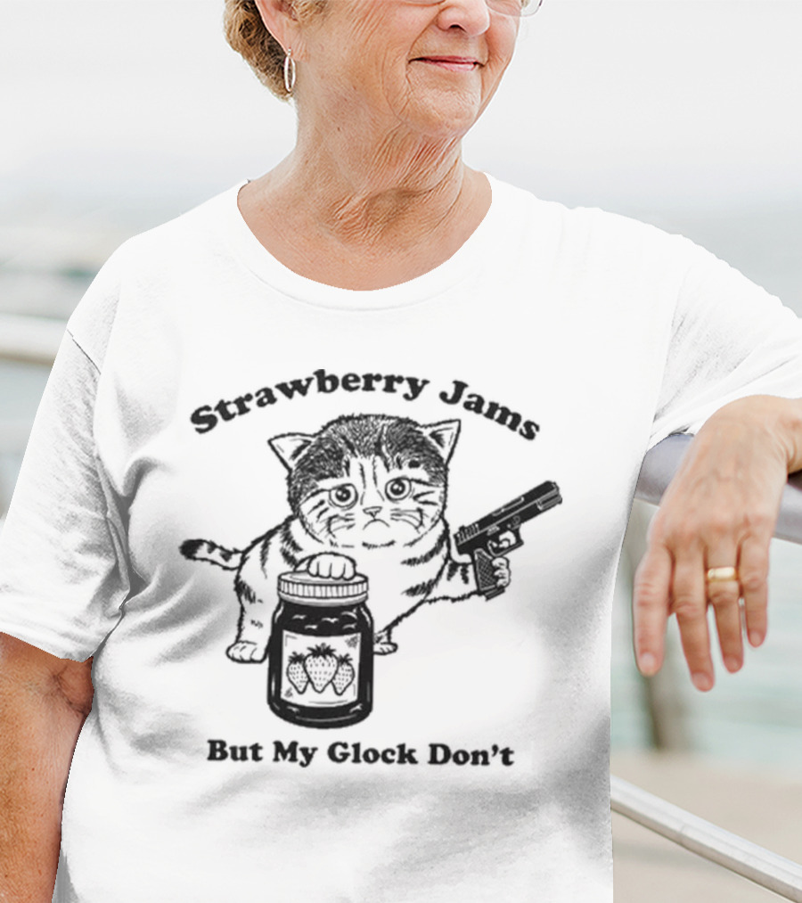 Strawberry Jams Cat With Gun And Jar T-Shirt