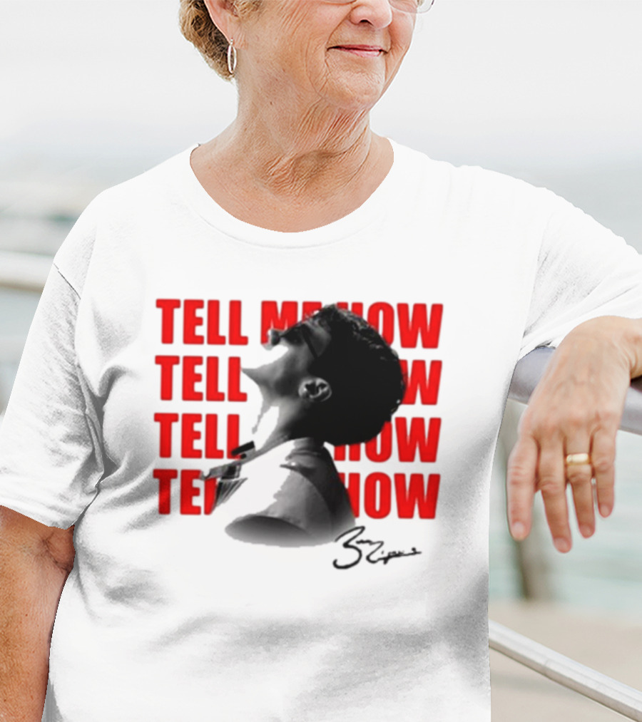 Tell Me How Ben Rodrigues Signature Black And White Artistic Portrait With Repeated Text In Eye-Catching Red Style T-Shirt