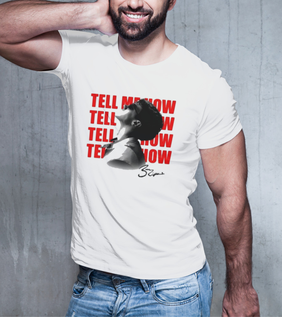 Tell Me How Ben Rodrigues Signature Black And White Artistic Portrait With Repeated Text In Eye-Catching Red Style T-Shirt