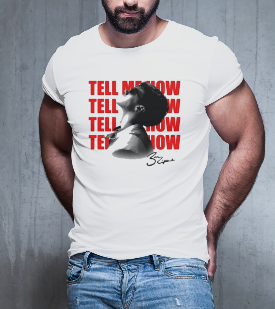 Tell Me How Ben Rodrigues Signature Black And White Artistic Portrait With Repeated Text In Eye-Catching Red Style T-Shirt
