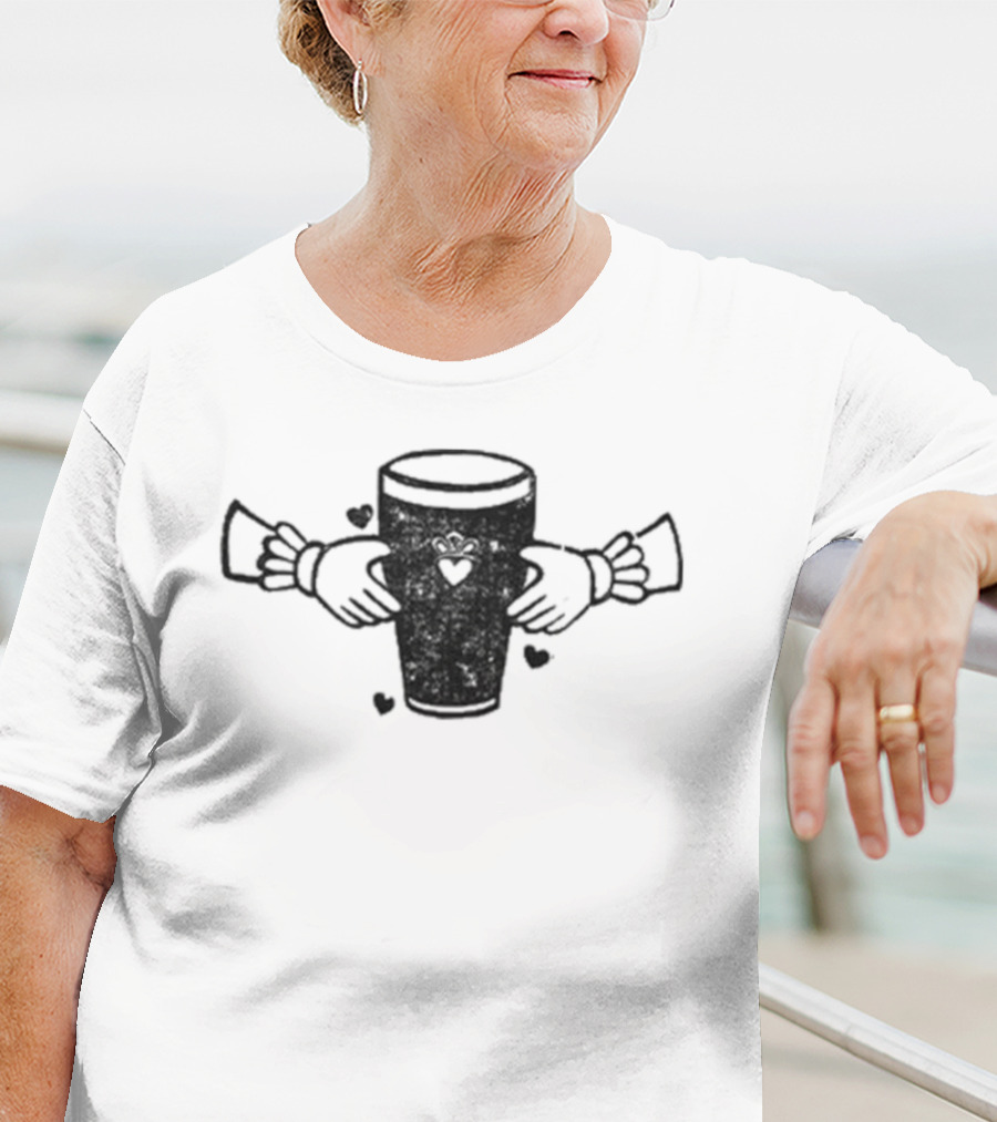 Claddagh Pint With Heart And Hands Embrace T-Shirt