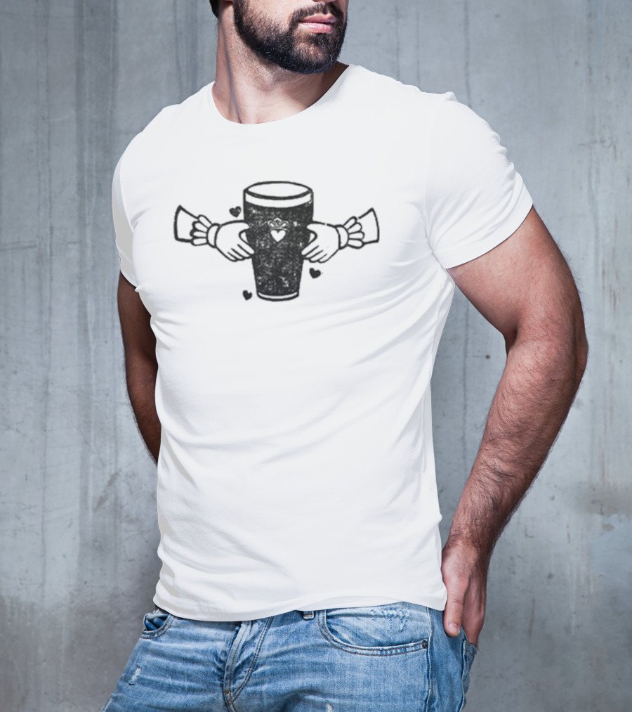 Claddagh Pint With Heart And Hands Embrace T-Shirt