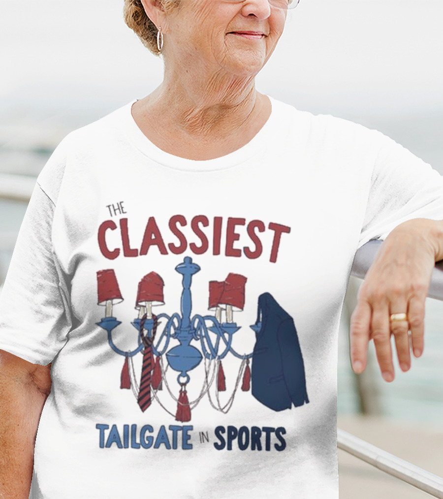 The Classiest Tailgate In Sports Chandelier Suit Tie Red Blue T-Shirt