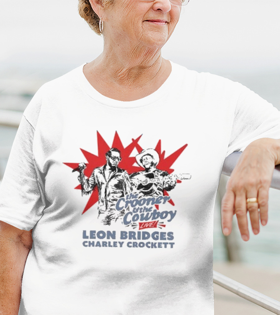 The Crooner And The Cowboy Live Leon Bridges Charley Crockett Silhouette Burst T-Shirt