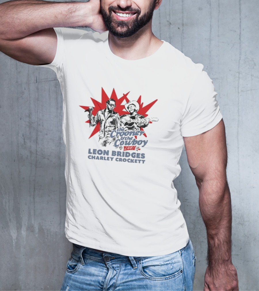 The Crooner And The Cowboy Live Leon Bridges Charley Crockett Silhouette Burst T-Shirt
