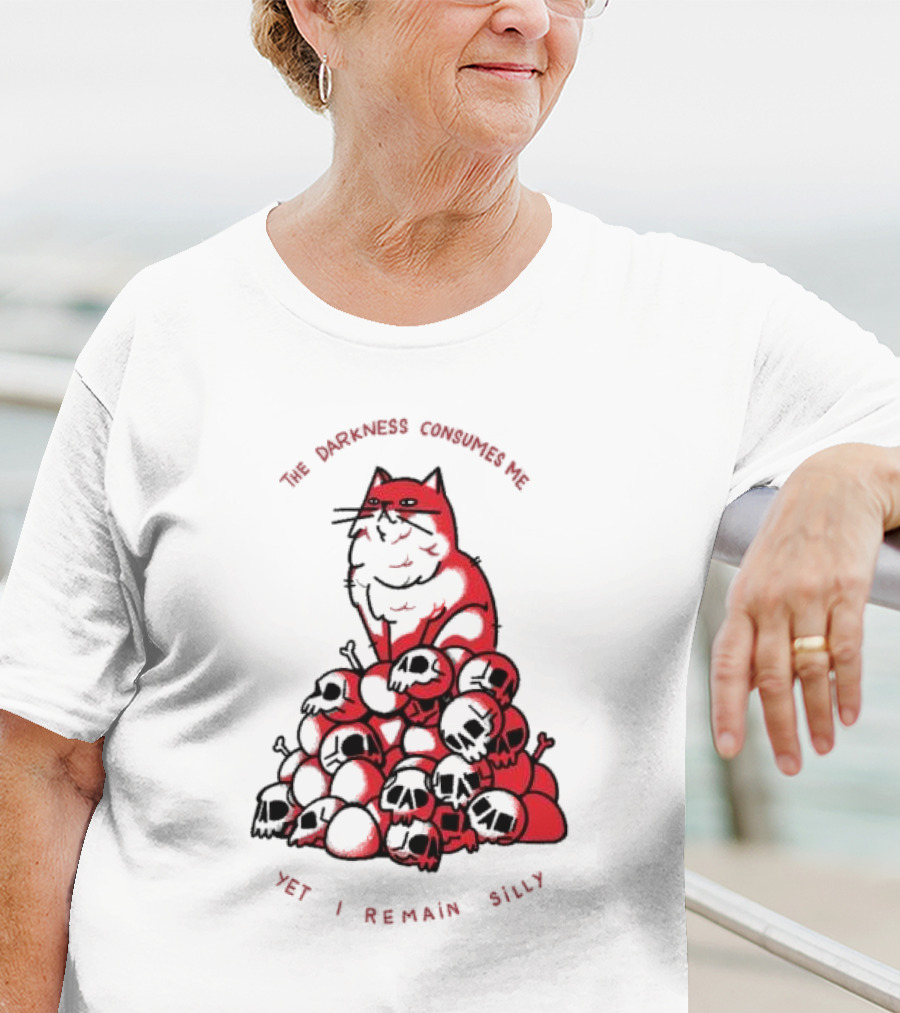 The Darkness Consumes Me Yet I Remain Silly Red Cat Bats Skulls T-Shirt