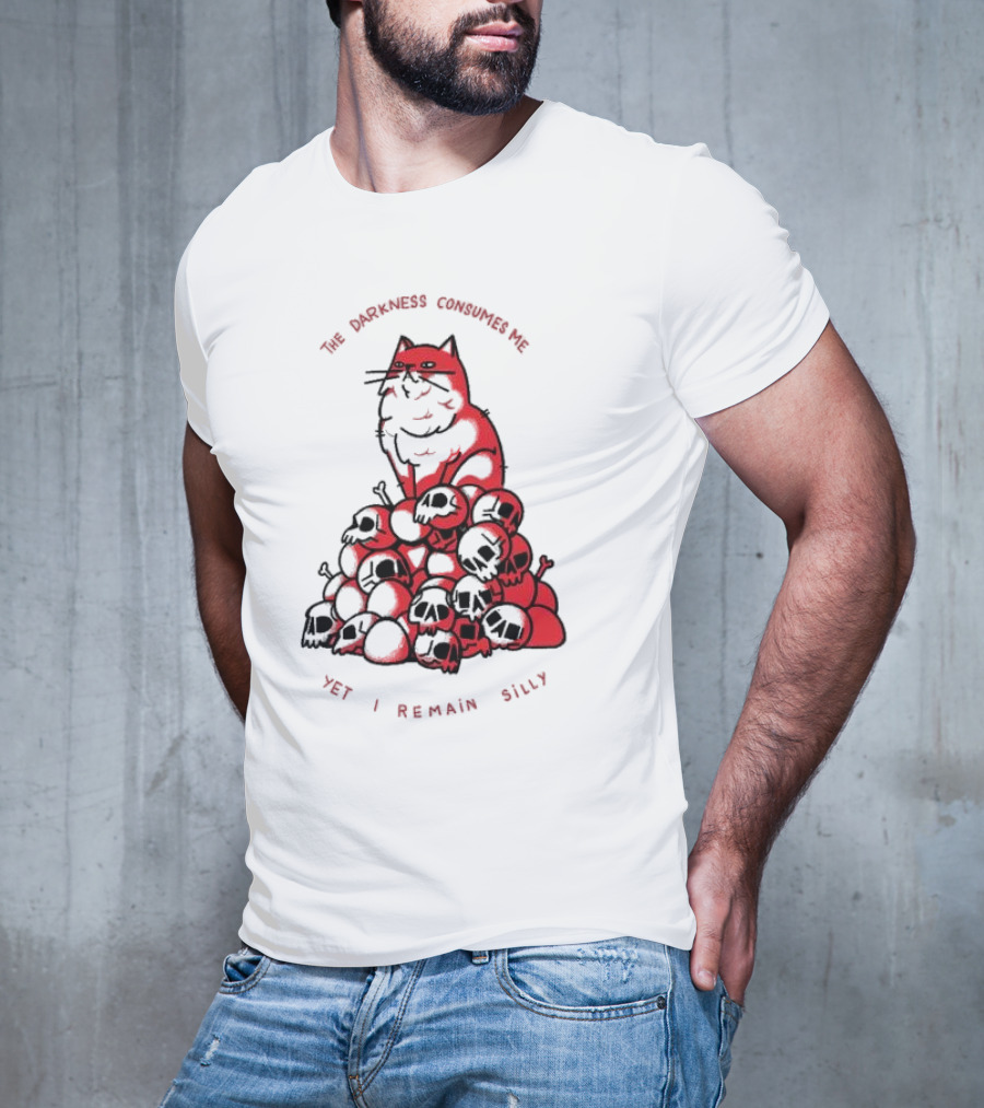 The Darkness Consumes Me Yet I Remain Silly Red Cat Bats Skulls T-Shirt