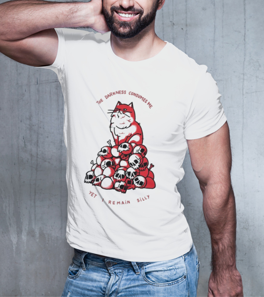 The Darkness Consumes Me Yet I Remain Silly Red Cat Bats Skulls T-Shirt