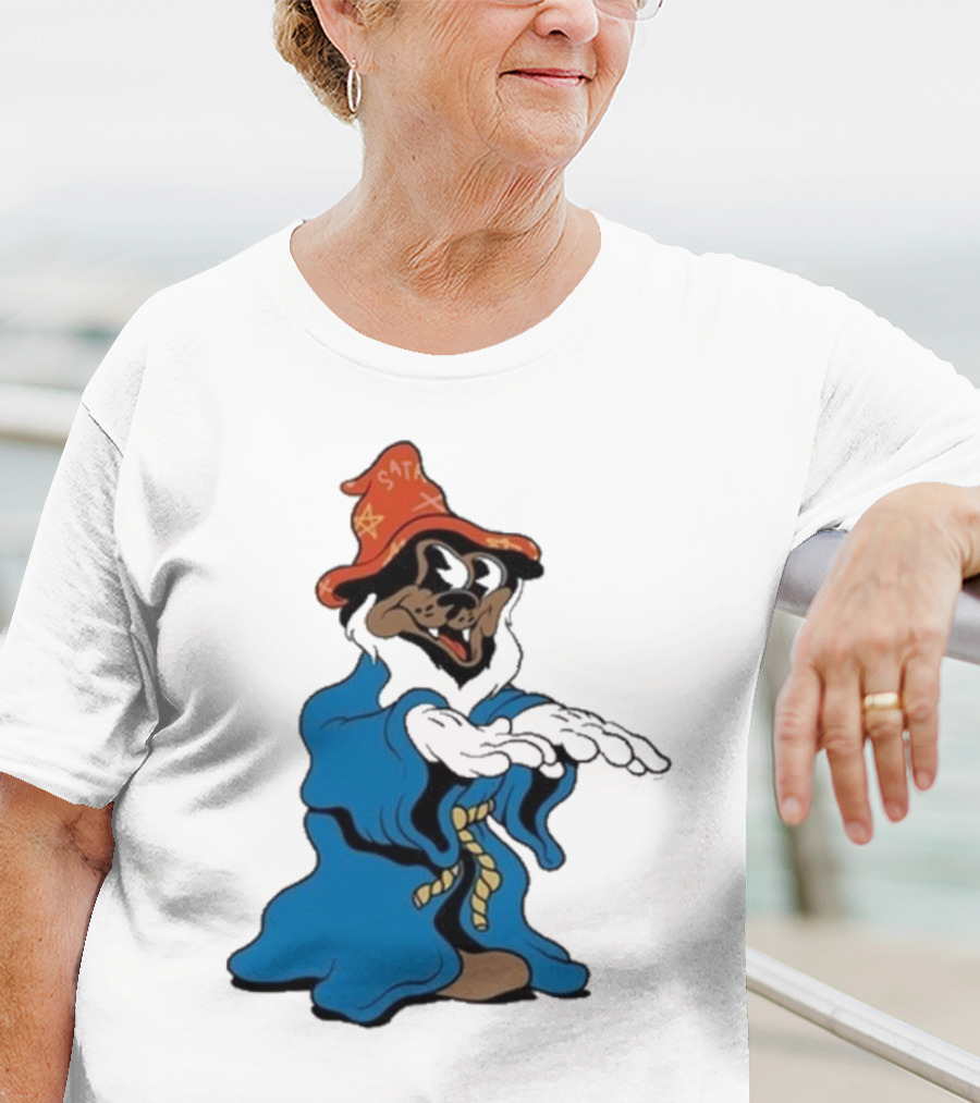 The Dudes It’s All Wavy Wizard Dog In Blue Robe With Orange Star Hat T-Shirt
