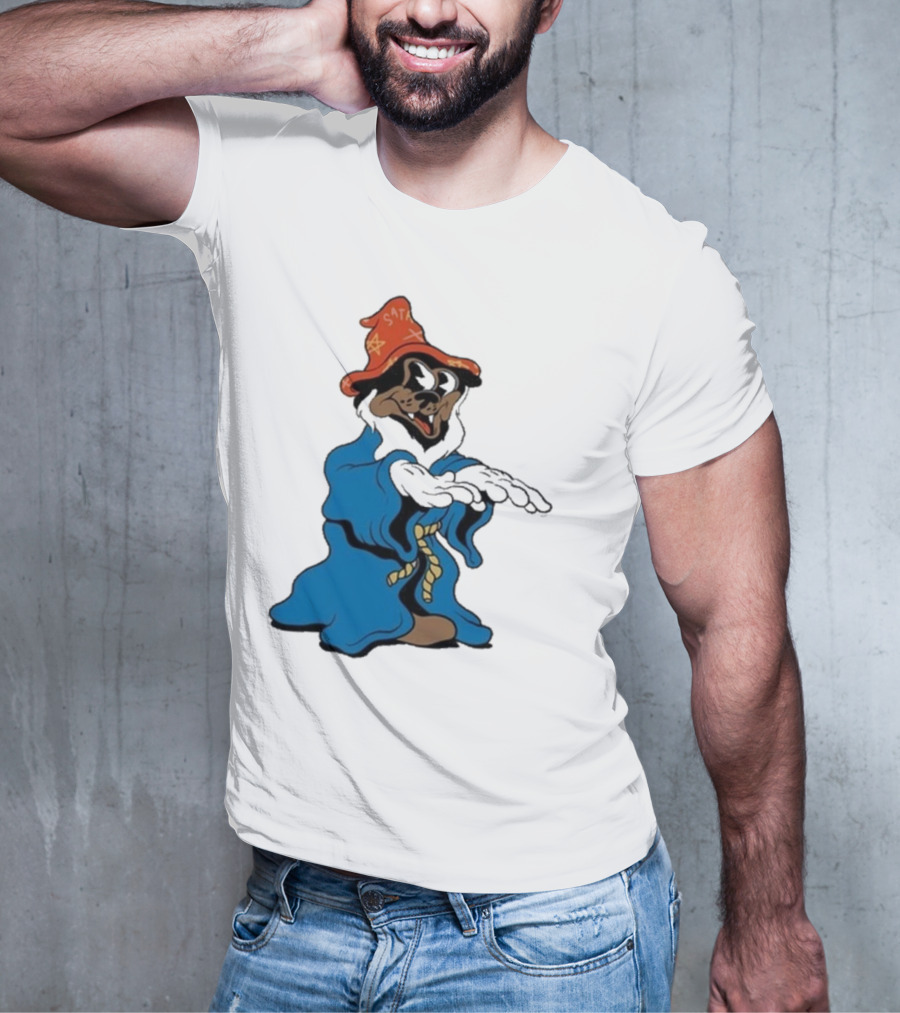 The Dudes It’s All Wavy Wizard Dog In Blue Robe With Orange Star Hat T-Shirt
