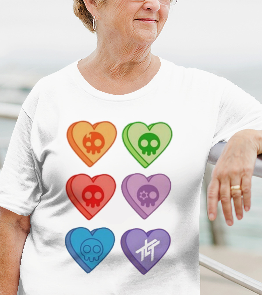 The Living Tombstone Colorful Candy Hearts Skull Motif Baby Doll T-Shirt