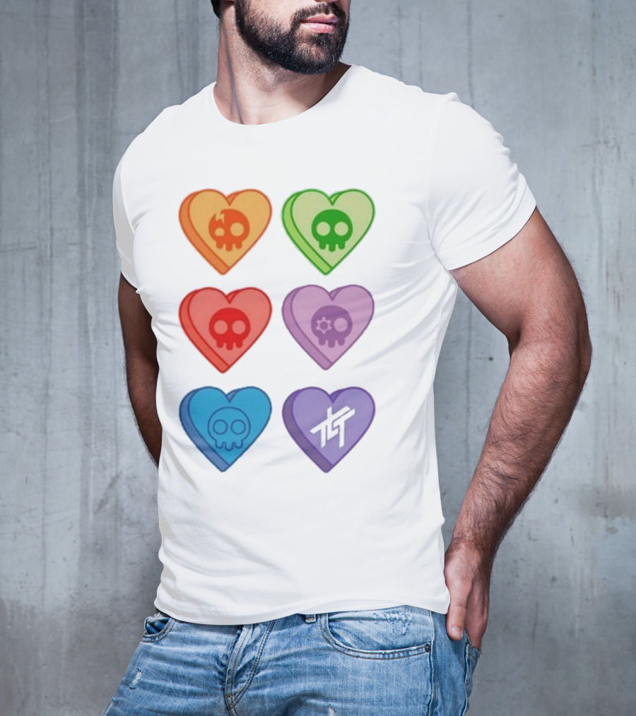 The Living Tombstone Colorful Candy Hearts Skull Motif Baby Doll T-Shirt
