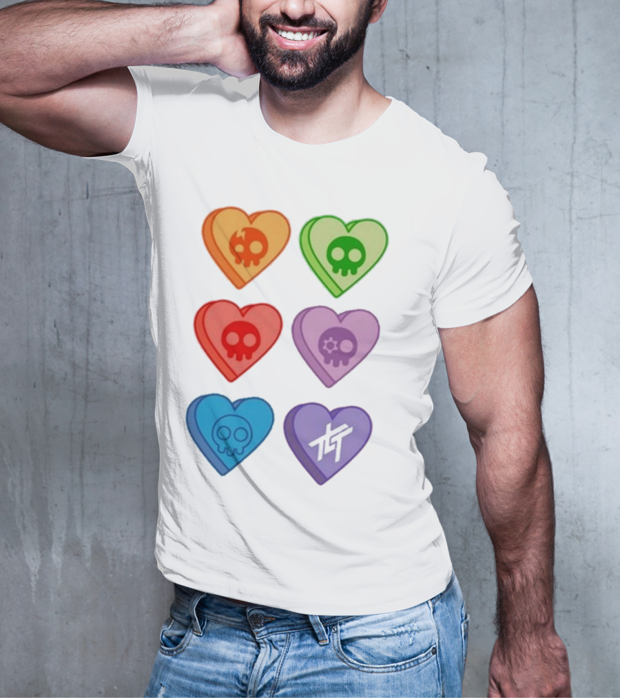 The Living Tombstone Colorful Candy Hearts Skull Motif Baby Doll T-Shirt