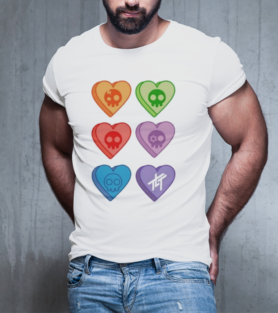 The Living Tombstone Colorful Candy Hearts Skull Motif Baby Doll T-Shirt
