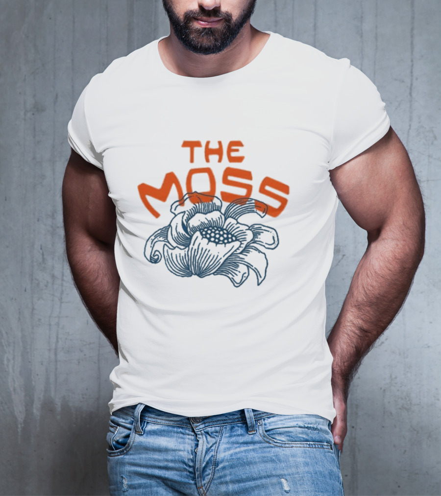 The Moss Flower 2025 Bold Blue And Orange Text Over Artistic Floral Illustration T-Shirt