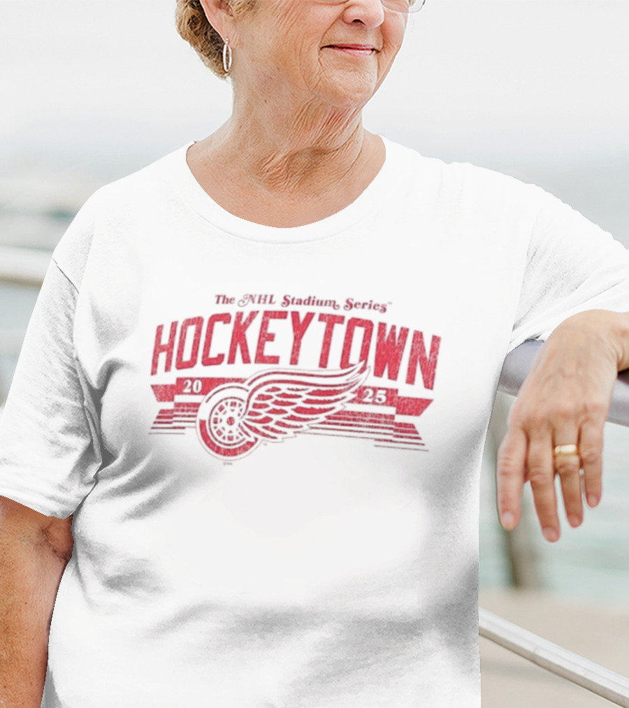 The NHL Stadium Series Hockeytown 2025 Winged Wheel T-Shirt