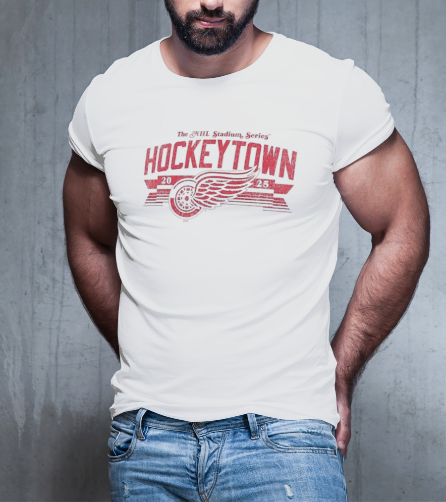 The NHL Stadium Series Hockeytown 2025 Winged Wheel T-Shirt