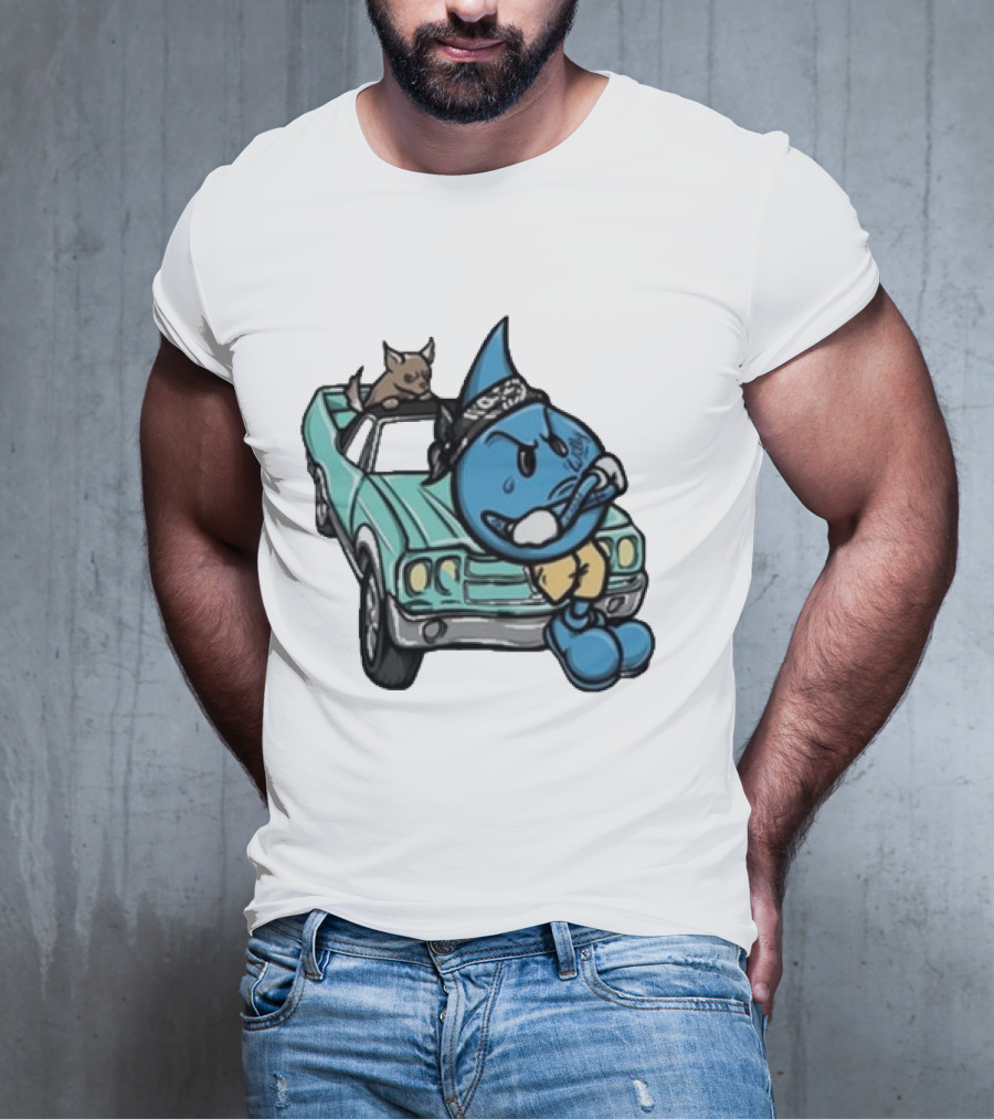 Thornhill Bat White Blue Cartoon Character With Dog In Classic Car T-Shirt