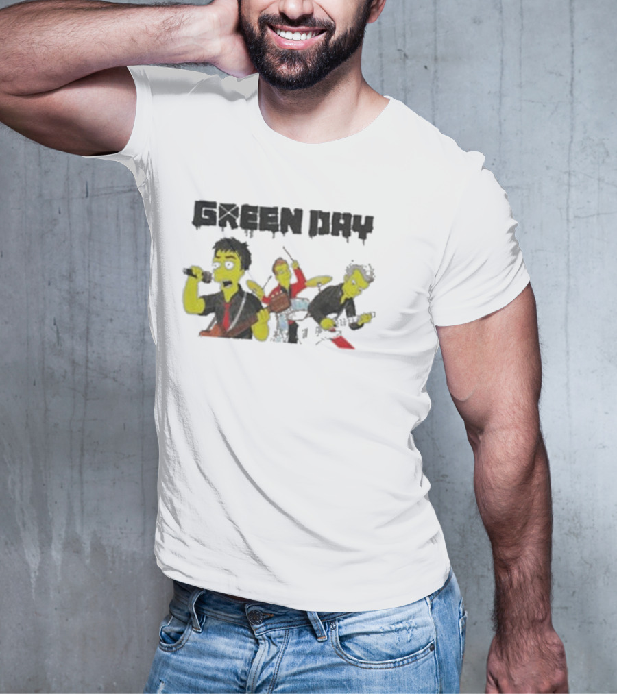 The Simpsons Band Members Playing Instruments Green Day Style T-Shirt