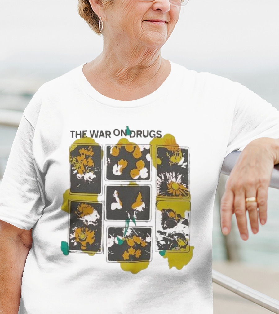 The War On Drugs Floral Squares Butterflies And Flowers T-Shirt