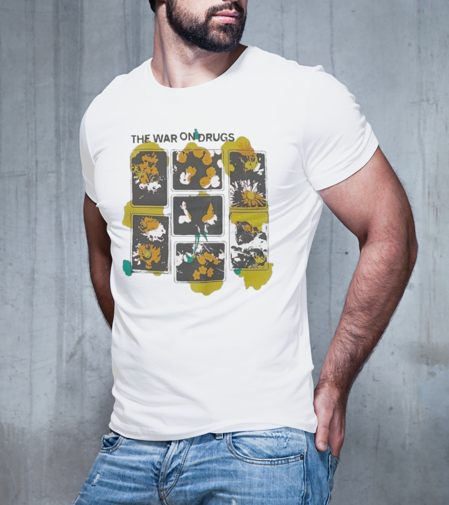 The War On Drugs Floral Squares Butterflies And Flowers T-Shirt