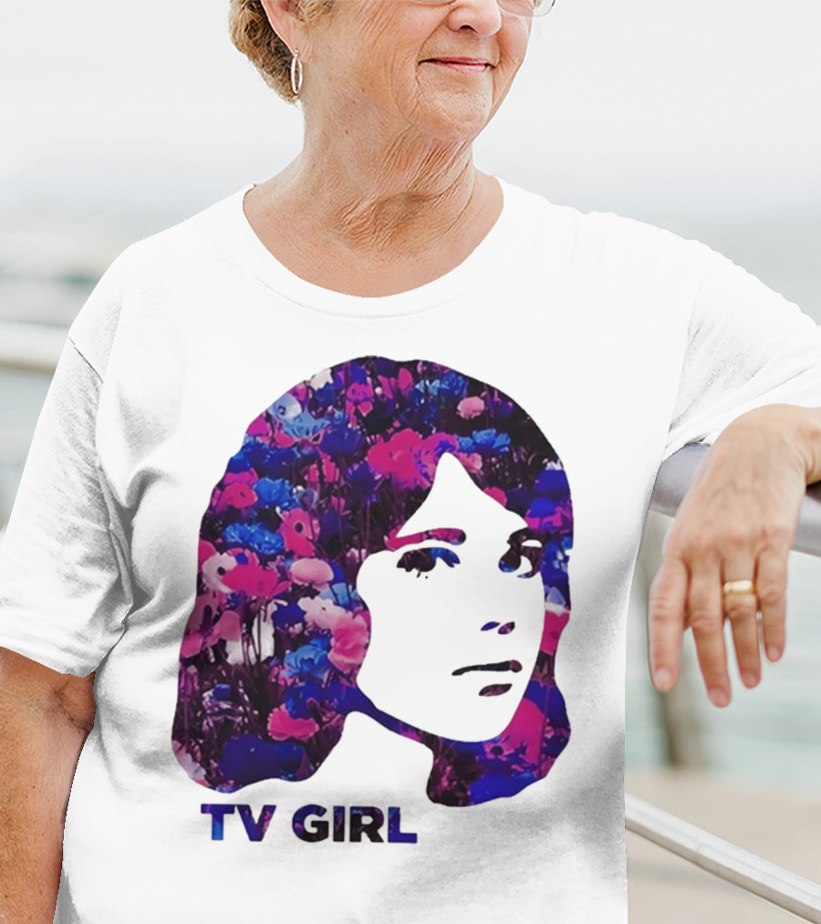 TV Girl Flower Pattern Face Design T-Shirt