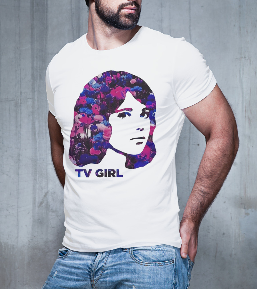 TV Girl Flower Pattern Face Design T-Shirt