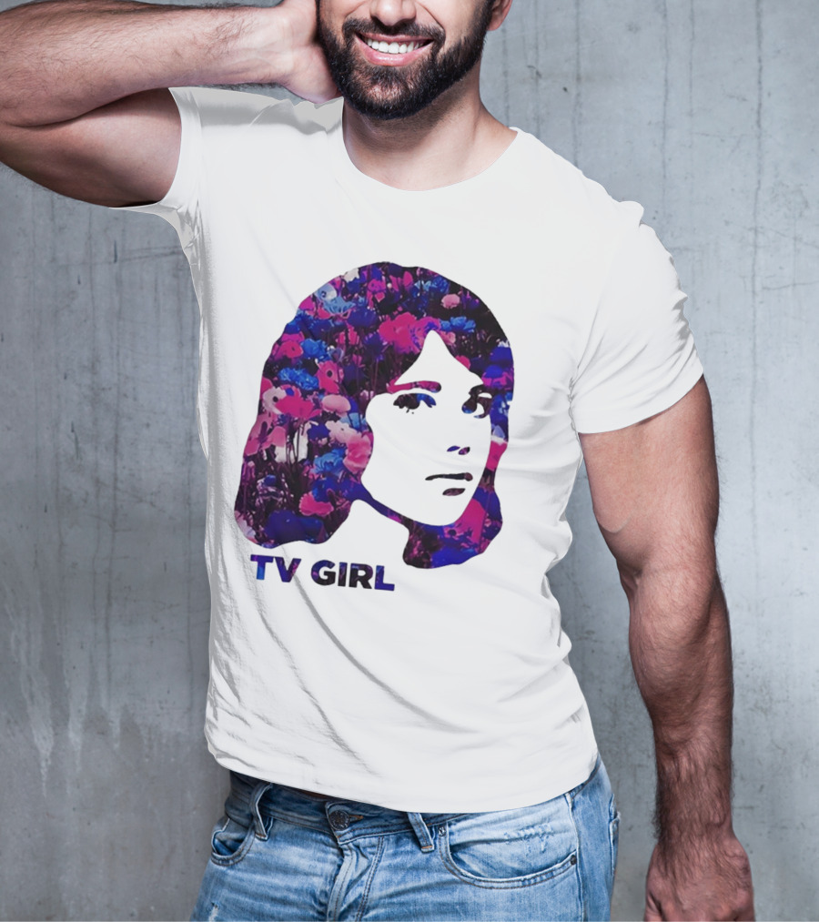 TV Girl Flower Pattern Face Design T-Shirt