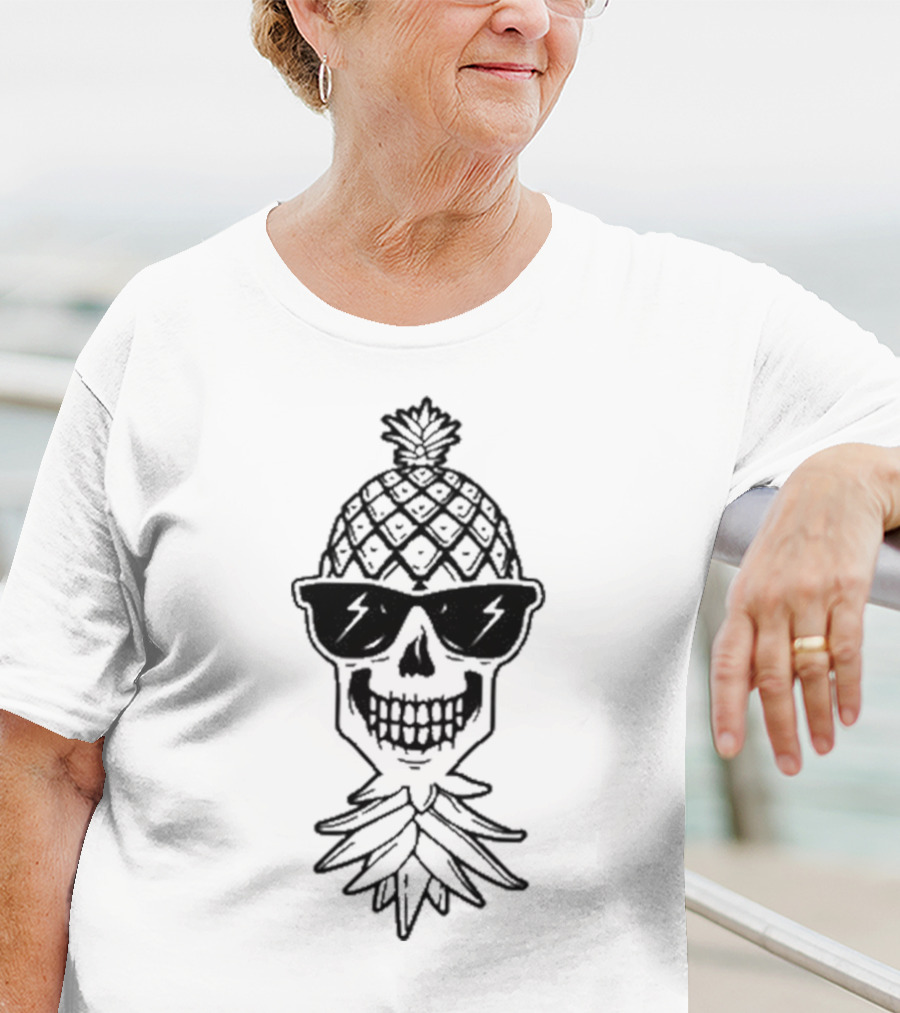 Upside Down Pineapple Skull With Sunglasses Skeleton T-Shirt
