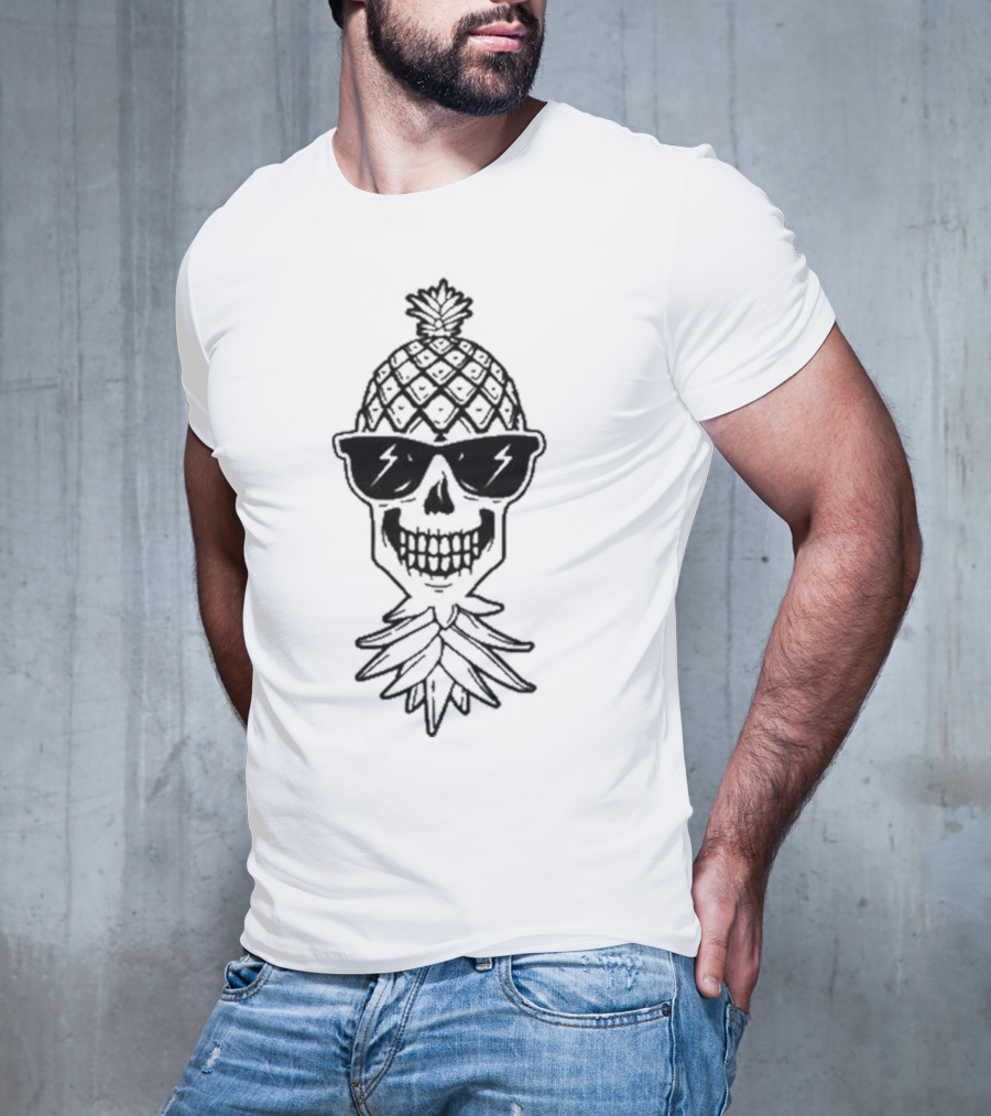 Upside Down Pineapple Skull With Sunglasses Skeleton T-Shirt