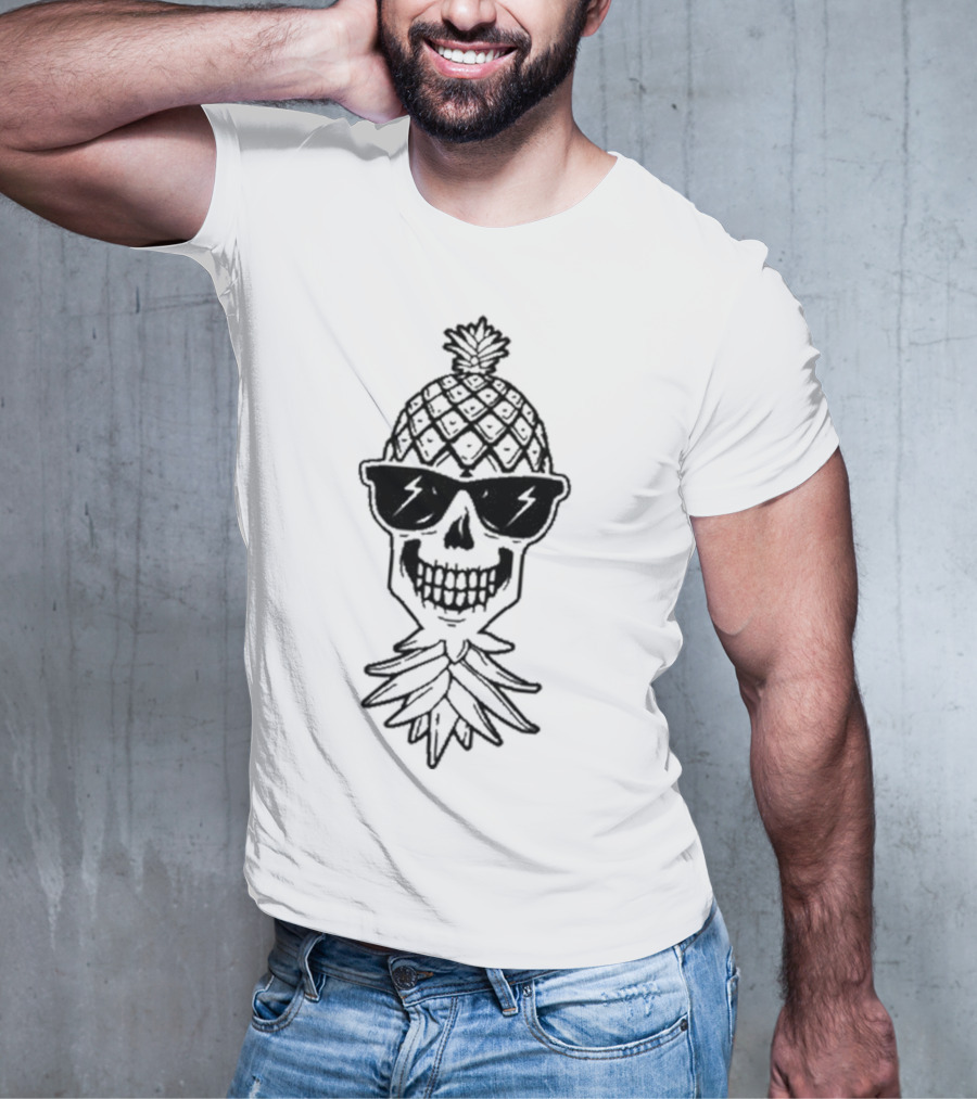 Upside Down Pineapple Skull With Sunglasses Skeleton T-Shirt