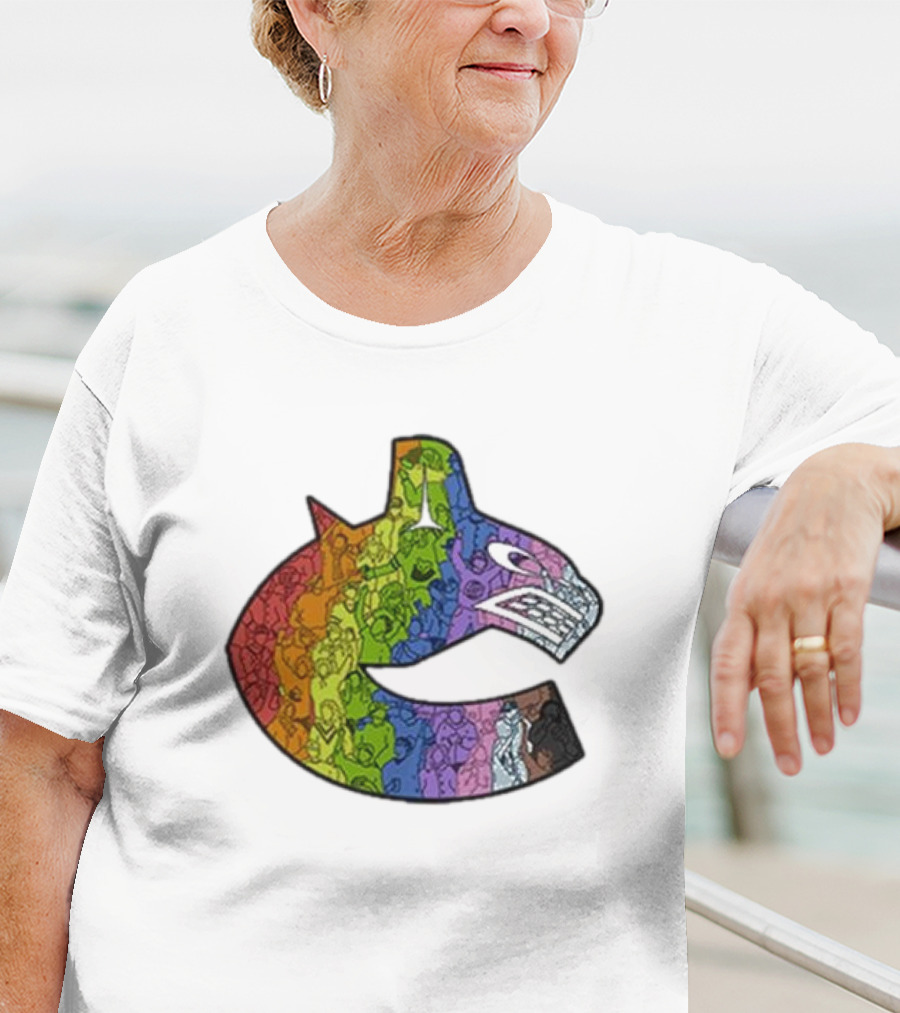 Vancouver Canucks 2025 Pride Rainbow Orca Emblem T-Shirt