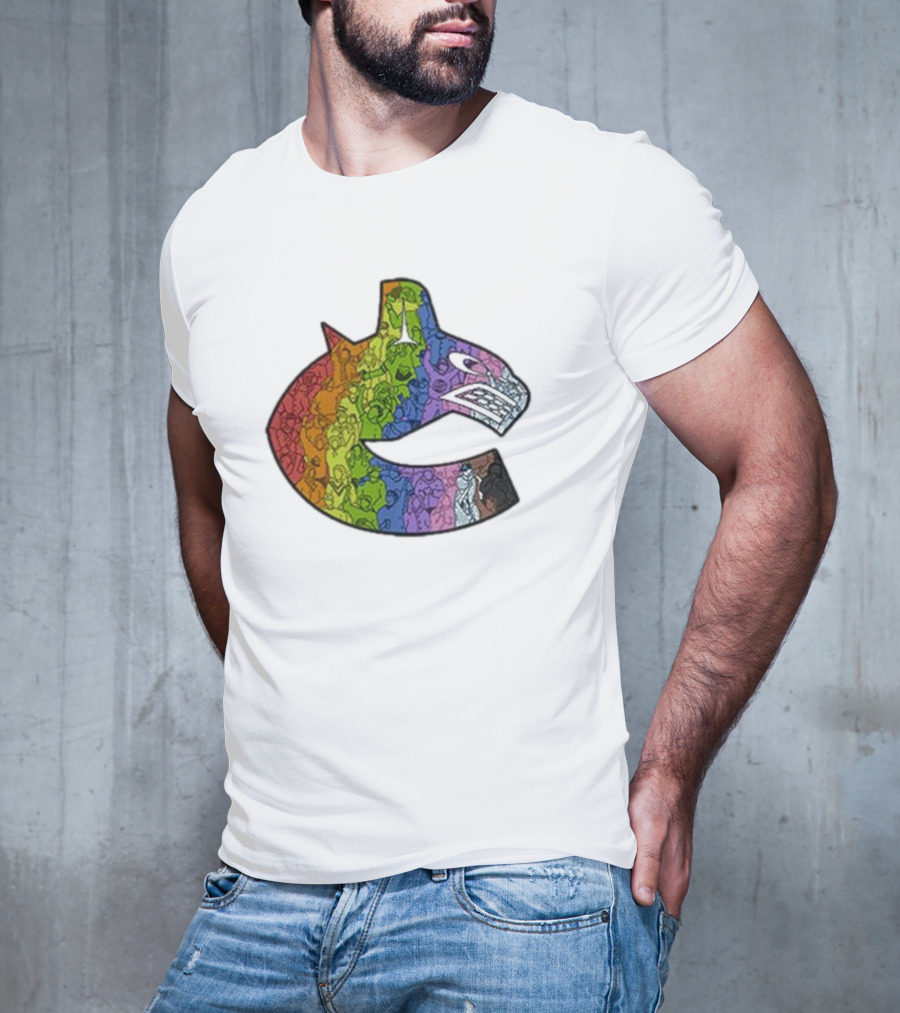 Vancouver Canucks 2025 Pride Rainbow Orca Emblem T-Shirt