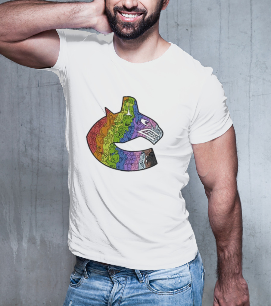 Vancouver Canucks 2025 Pride Rainbow Orca Emblem T-Shirt