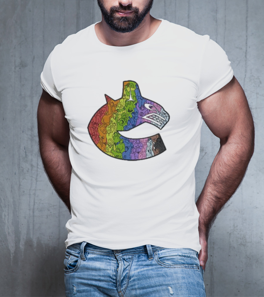 Vancouver Canucks 2025 Pride Rainbow Orca Emblem T-Shirt