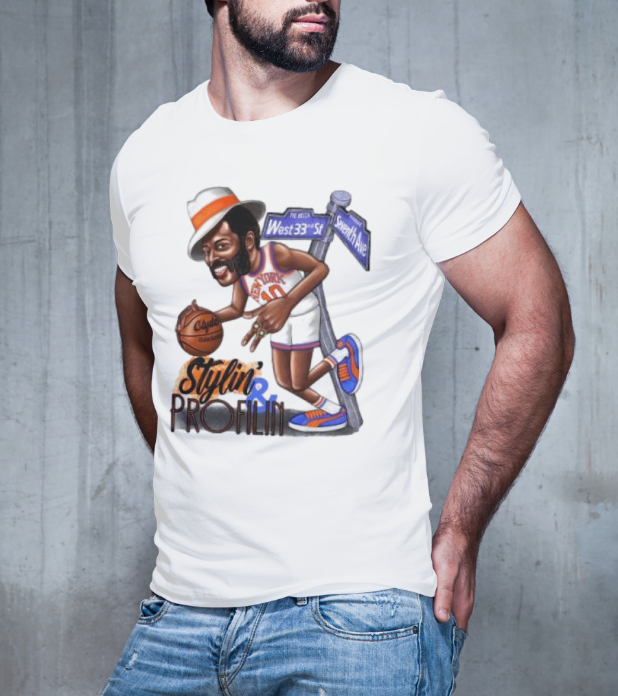 West 33rd St Seventh Ave Clyde Stylin Profilin New York Knicks Walt Frazier T-Shirt