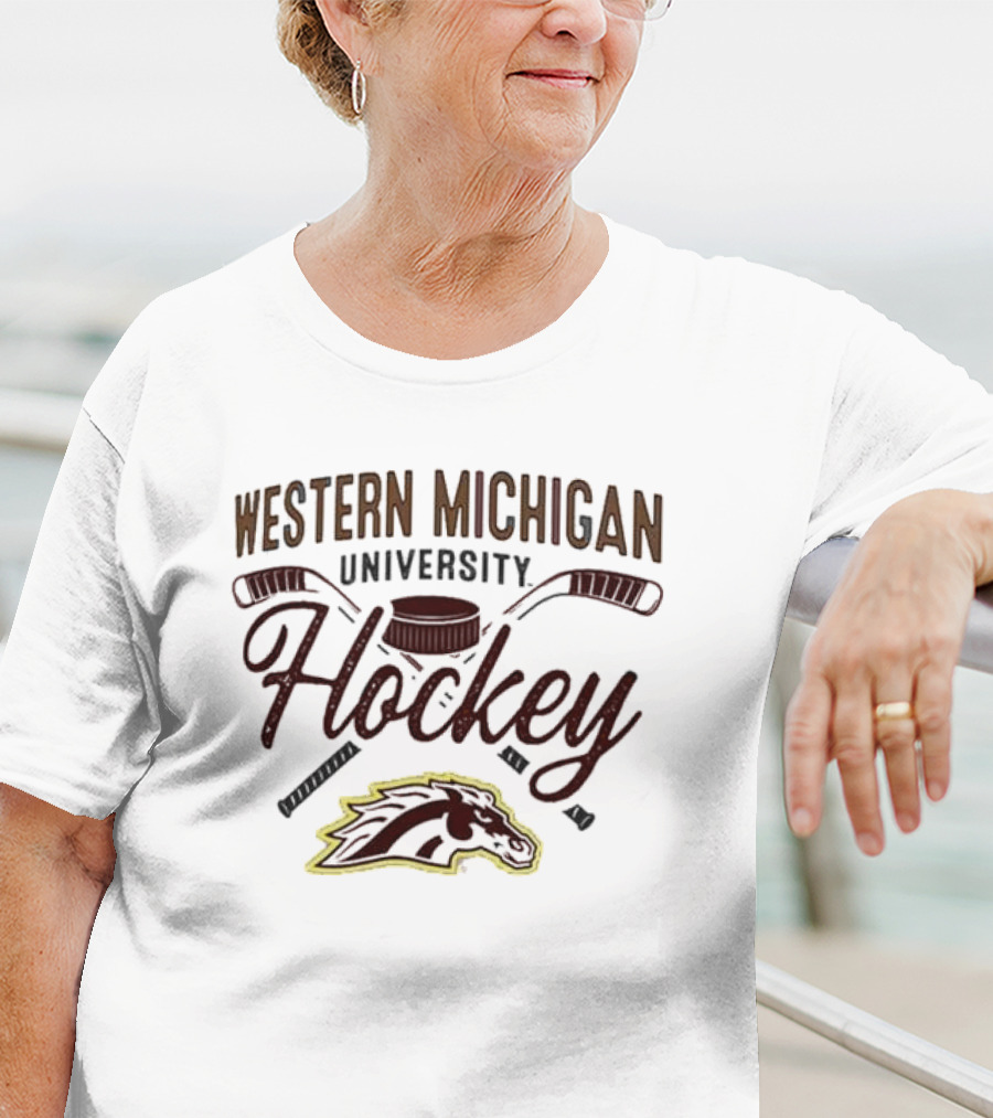 Western Michigan Hockey Broncos Puck And Sticks Logo T-Shirt