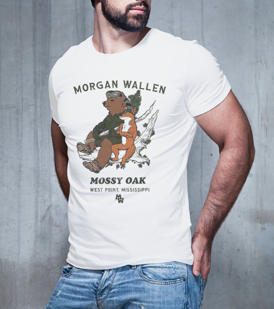 Morgan Wallen Bear And Fox With Mossy Oak West Point Mississippi T-Shirt
