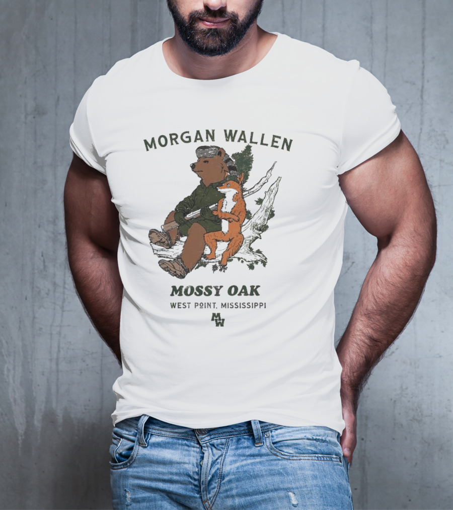 Morgan Wallen Bear And Fox With Mossy Oak West Point Mississippi T-Shirt