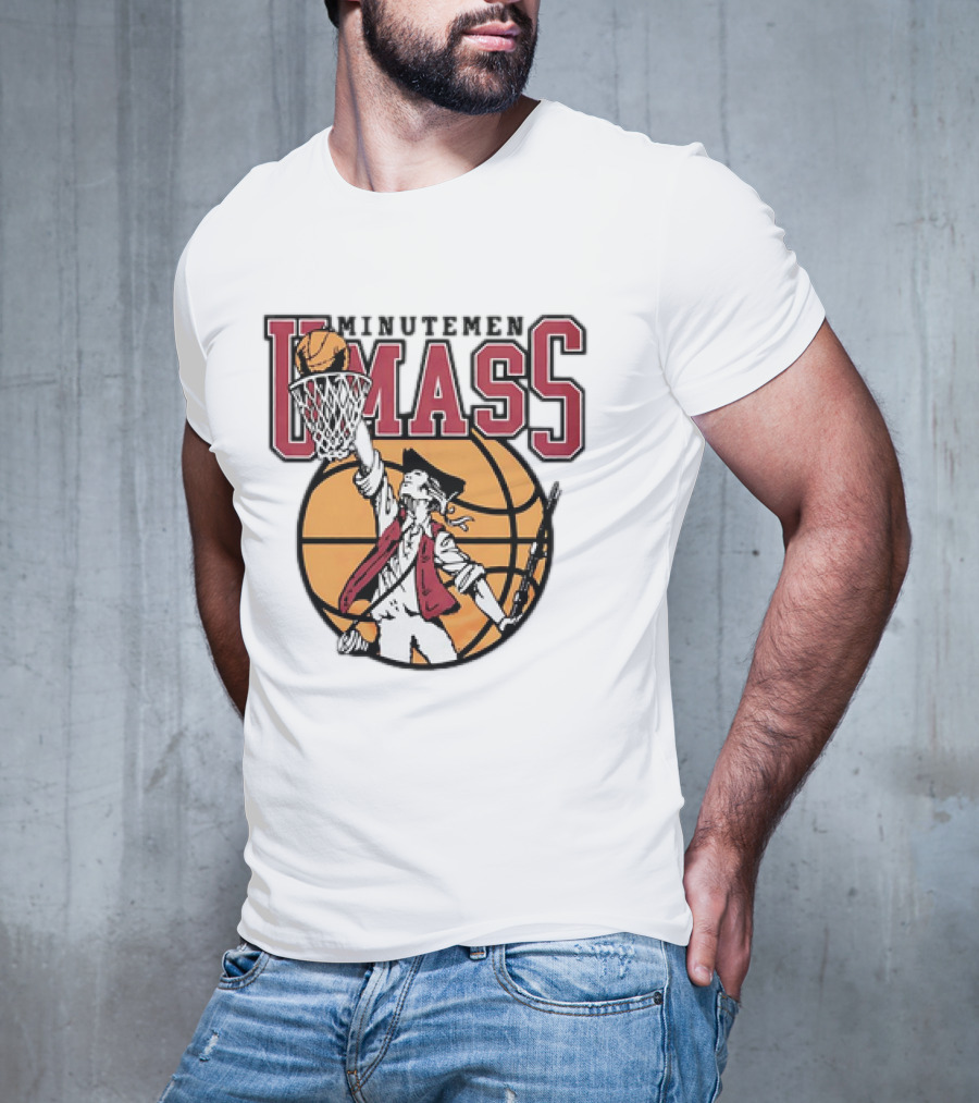UMass Minutemen Basketball Retro Throwback Dunking Minuteman Basketball Graphic T-Shirt