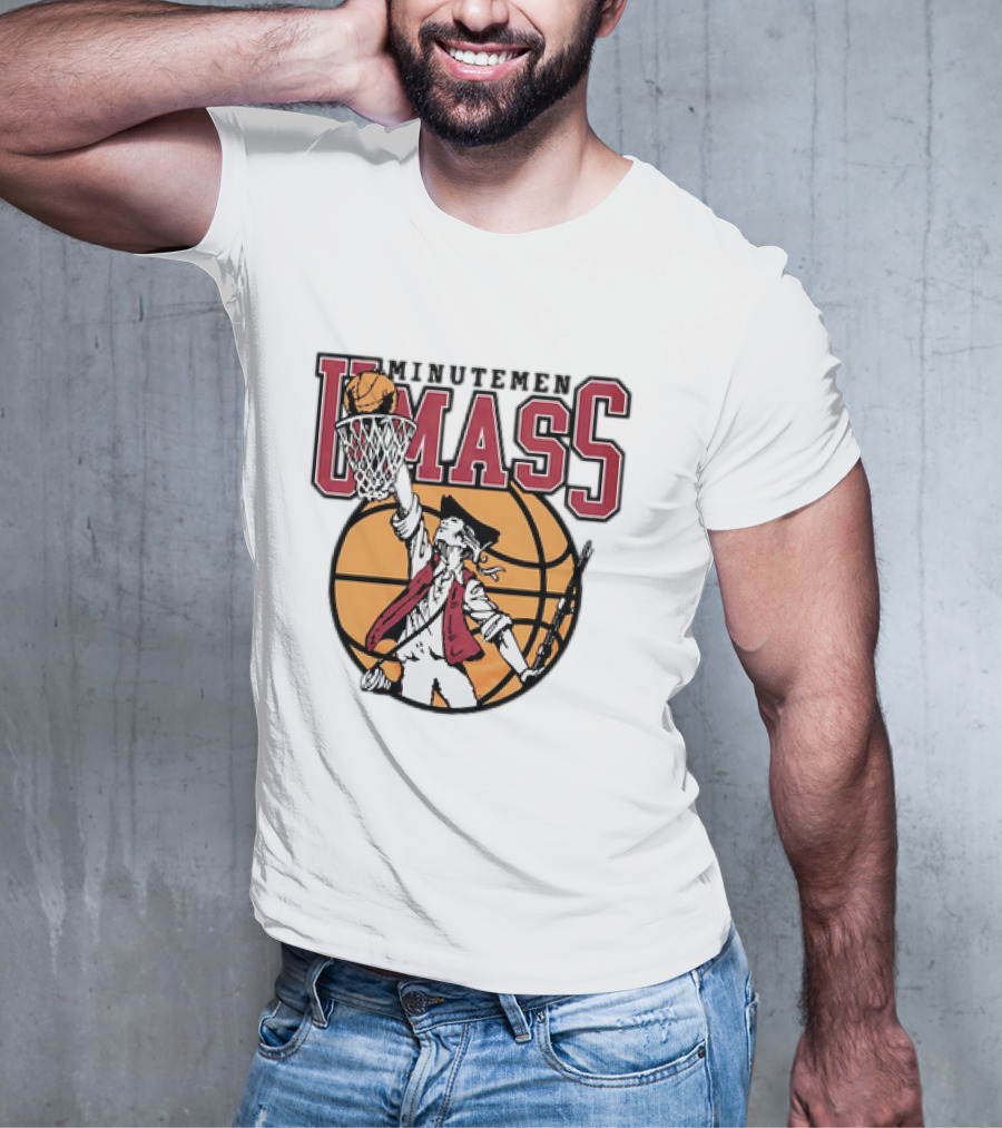 UMass Minutemen Basketball Retro Throwback Dunking Minuteman Basketball Graphic T-Shirt