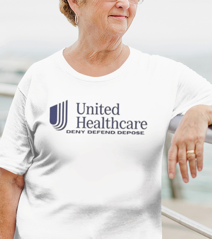 United Healthcare Deny Defend Depose Logo Parody T-Shirt